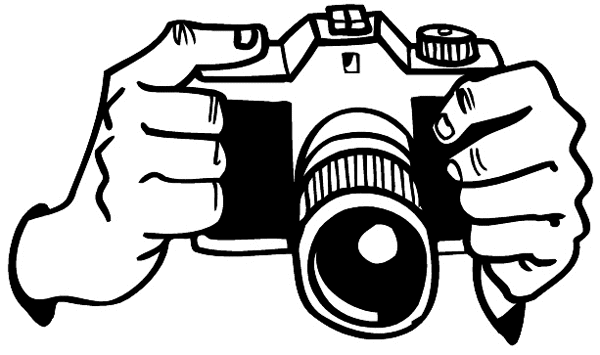Hands holding a camera vinyl sticker. Customize on line. Photos and Films 073-0134